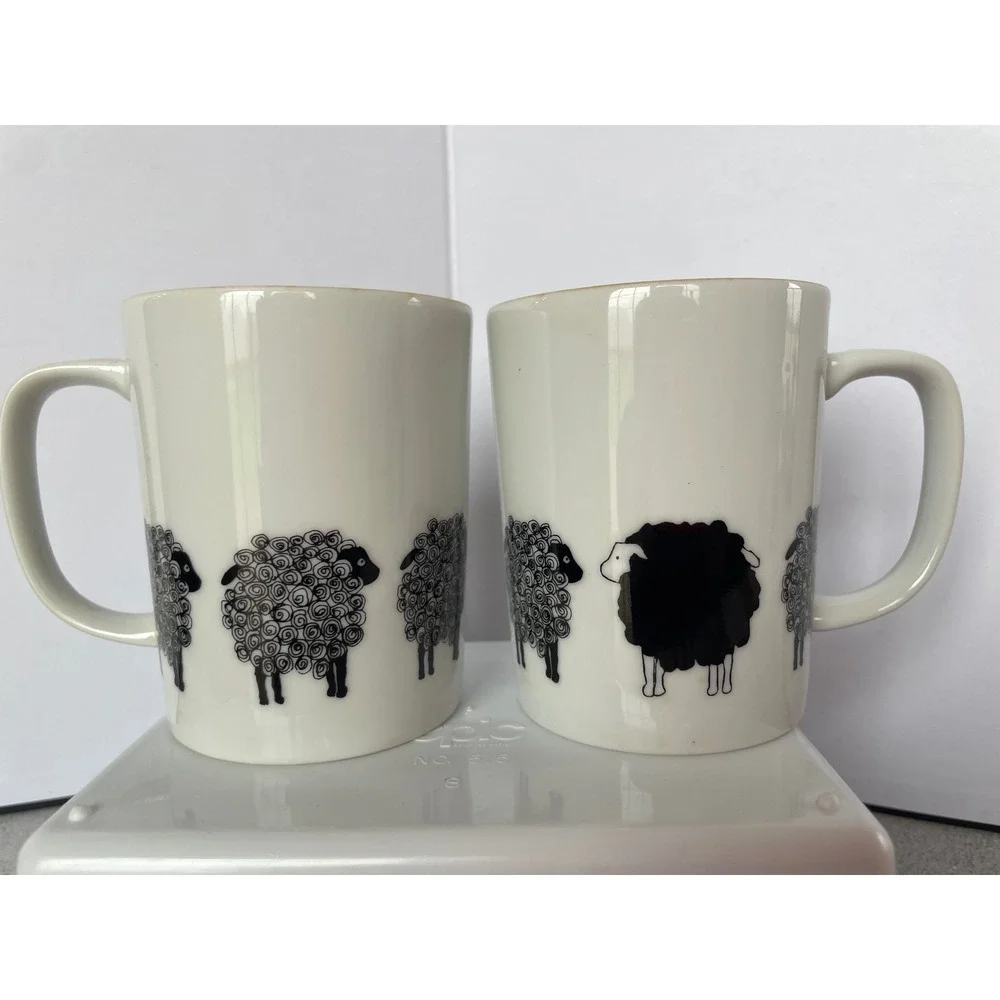 Vintage Fitz & Floyd‎ Black Sheep Mug Set of 2 Discontinued Variations Pattern
